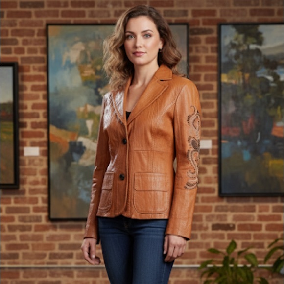 Vtg Wilsons Leather Beaded Paisley Blazer Leather Jacket | Boho Coastal Cowgirl - Picture 2 of 14